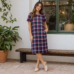 Piphany Carmine Plaid Midi Dress XL Short Sleeve Collared Mod Preppy